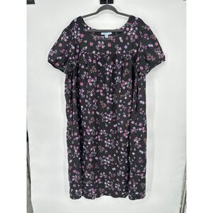 Only Necessities Dress Women 1X Black Floral Nightgown Pockets Lounge Muu Muu